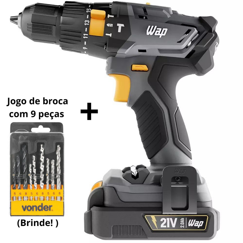 Furadeira e Parafusadeira WAP 3/8 Bivolt FW009461 + [Jogo de Broca com 9 peças de Aço]